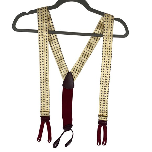 Trafalgar Cream & Burgundy Men's Suspenders With Floral Pattern & Leather points - Picture 1 of 6